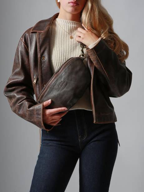 Leather Cow Belt Bag Basilic pepper Brown cow BCOW55 other view 1