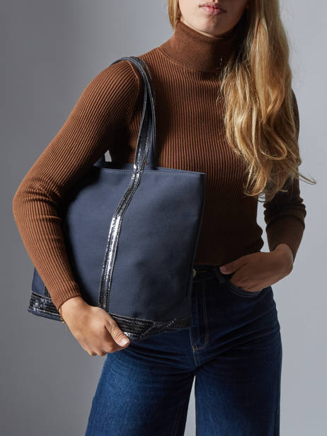 Sac Porté Main Cabas Coton Vanessa bruno Bleu cabas 1V40378 vue secondaire 1