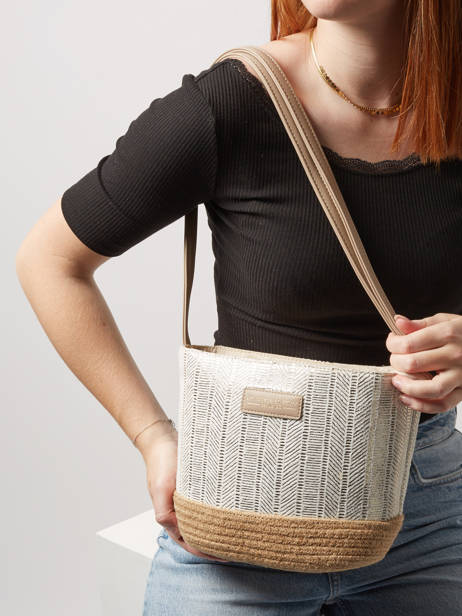 Crossbody Bag Irisé Raffia Le voyage en panier White guimauve PM289 other view 1